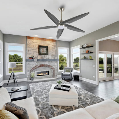 54" Silver Ceiling Fan with Gray Blades and LED Light – Modern Remote Fan