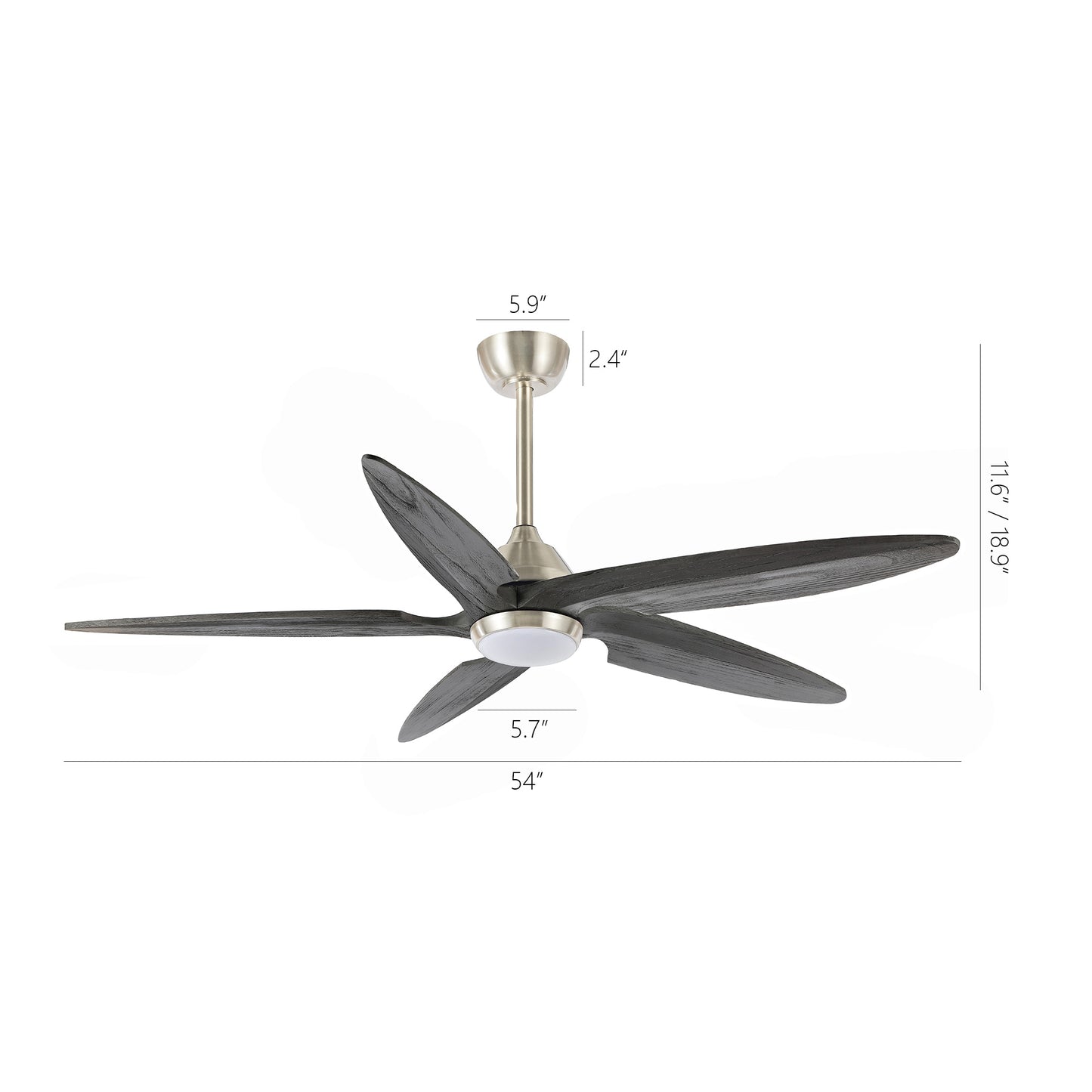54" Silver Ceiling Fan with Gray Blades and LED Light – Modern Remote Fan