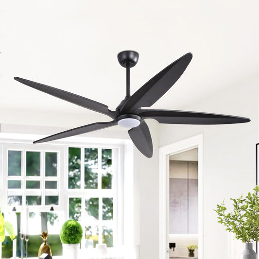 64" Matte Black Ceiling Fan with LED Light and Remote – Modern Large Room Fan