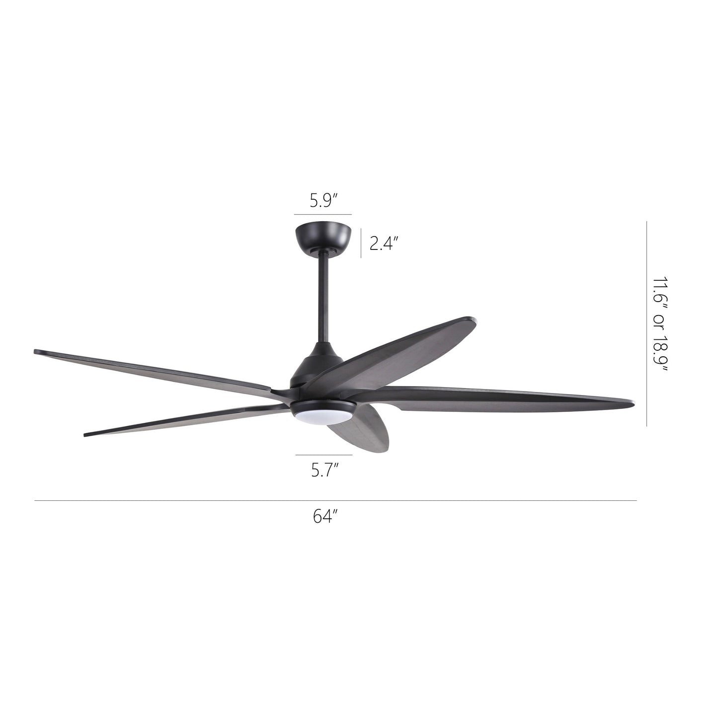 64" Matte Black Ceiling Fan with LED Light and Remote – Modern Large Room Fan