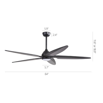 64" Matte Black Ceiling Fan with LED Light and Remote – Modern Large Room Fan