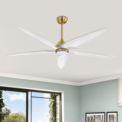 64" Gold and White Ceiling Fan with LED Light and Remote – Modern Large Room Fan