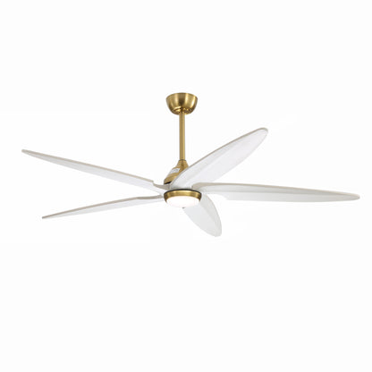 64" Gold and White Ceiling Fan with LED Light and Remote – Modern Large Room Fan
