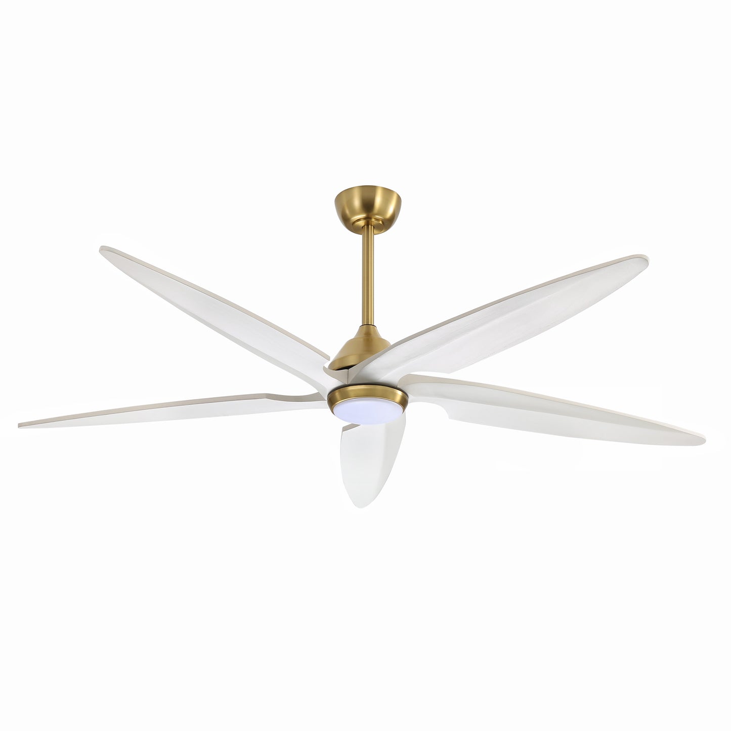 64" Gold and White Ceiling Fan with LED Light and Remote – Modern Large Room Fan