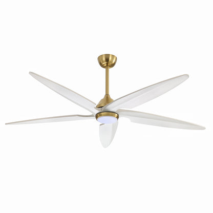 64" Gold and White Ceiling Fan with LED Light and Remote – Modern Large Room Fan