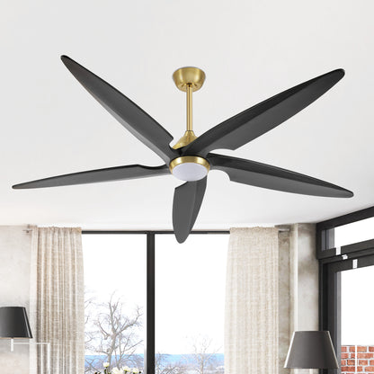 64" Gold and Black Ceiling Fan with LED Light and Remote – Modern Large Room Fan