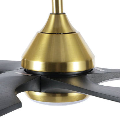 64" Gold and Black Ceiling Fan with LED Light and Remote – Modern Large Room Fan