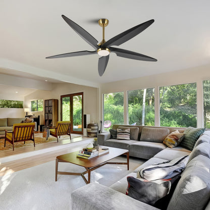 64" Gold and Black Ceiling Fan with LED Light and Remote – Modern Large Room Fan