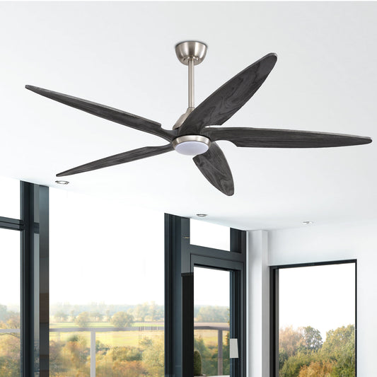 64" Brushed Nickel Ceiling Fan with Gray Blades and LED Light – Modern Remote Fan