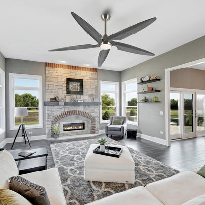 Ceiling Fan 64" Modern Nickel + Gray 5-Blade with LED Light