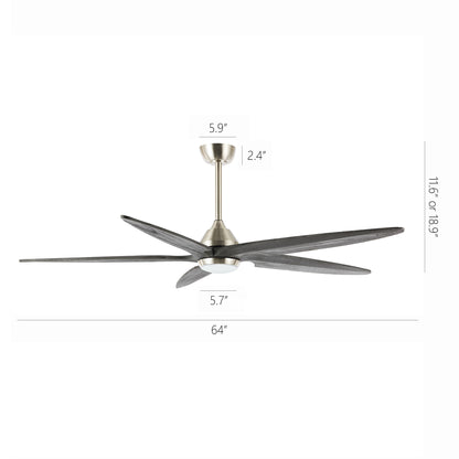 Ceiling Fan 64" Modern Nickel + Gray 5-Blade with LED Light