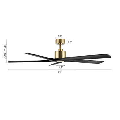 64" Gold & Black Ceiling Fan with Light & Remote – Modern 5-Blade, Quiet DC Motor