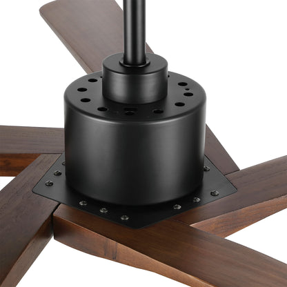 54" Black & Wood Ceiling Fan with Light & Remote – Modern 5-Blade, Quiet DC Motor