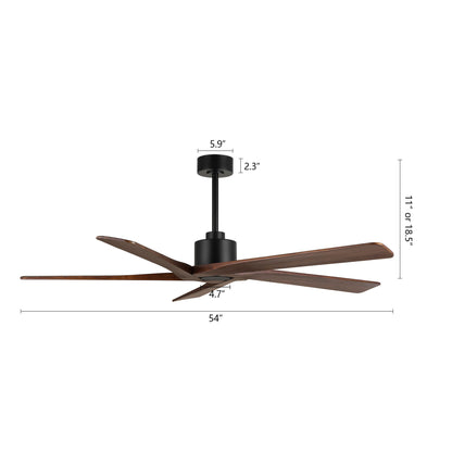 54" Black & Wood Ceiling Fan with Light & Remote – Modern 5-Blade, Quiet DC Motor