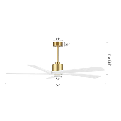 Ceiling Fan 64" Modern Gold and White 5-Blade