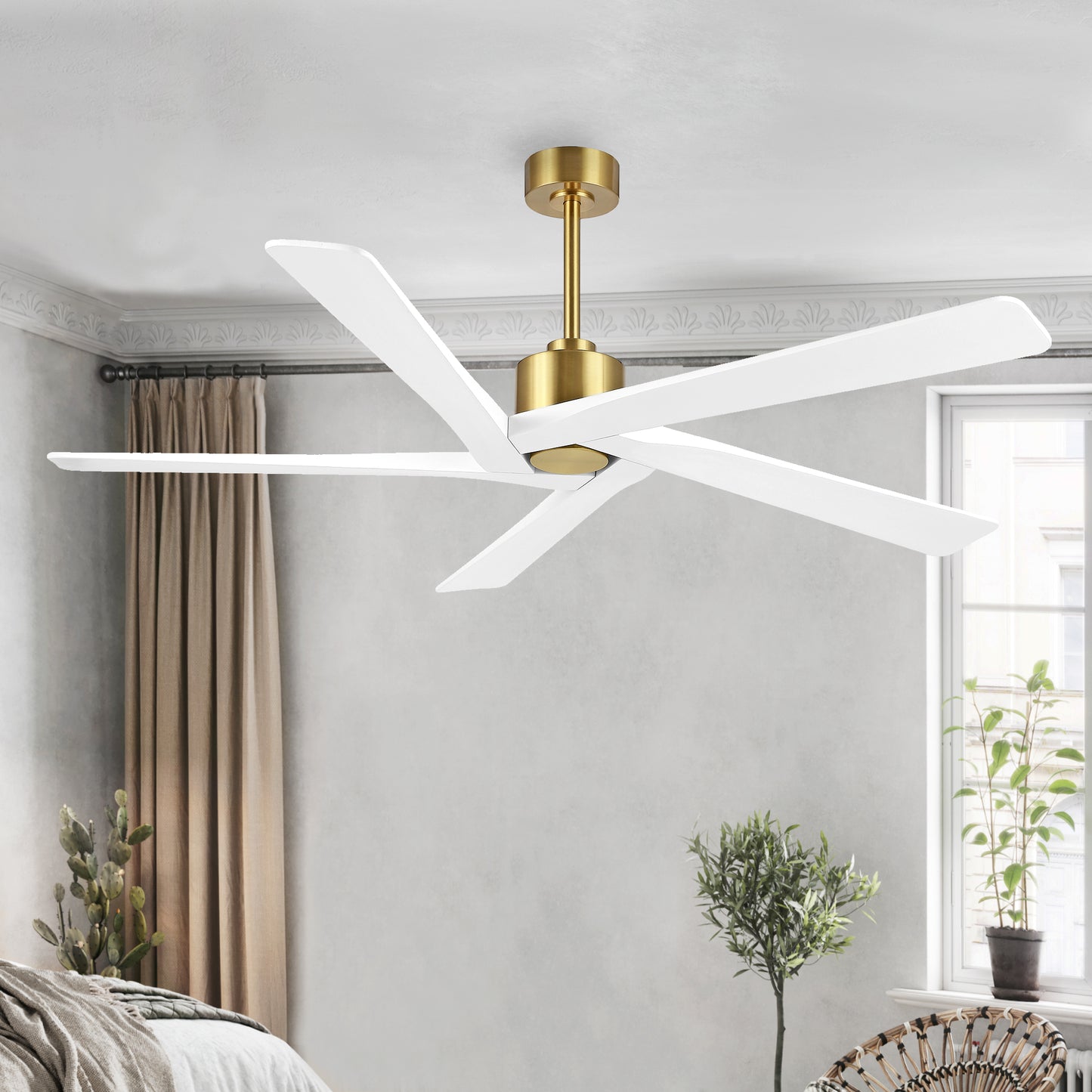 Ceiling Fan 64" Modern Gold and White 5-Blade