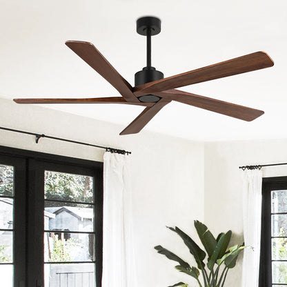 64" Black & Wood Ceiling Fan with Light & Remote – Modern 5-Blade, Quiet DC Motor