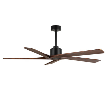 64" Black & Wood Ceiling Fan with Light & Remote – Modern 5-Blade, Quiet DC Motor