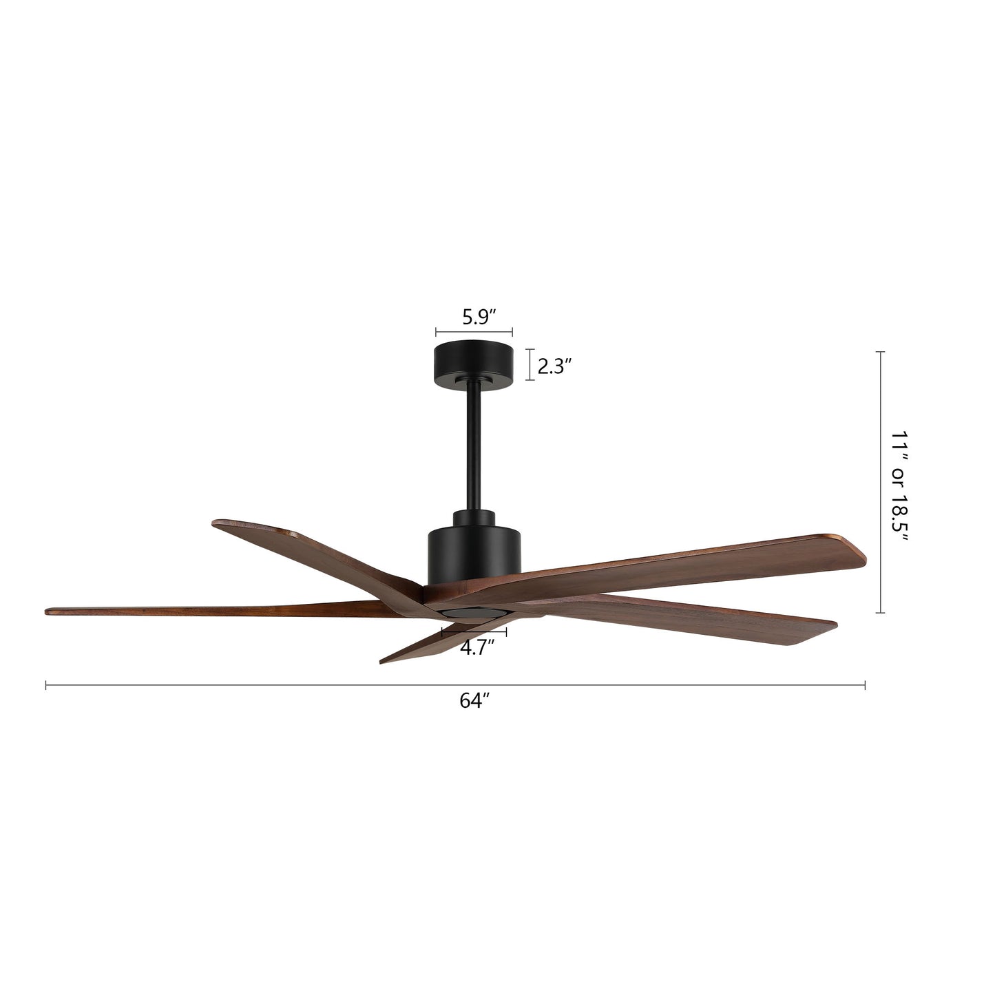 64" Black & Wood Ceiling Fan with Light & Remote – Modern 5-Blade, Quiet DC Motor