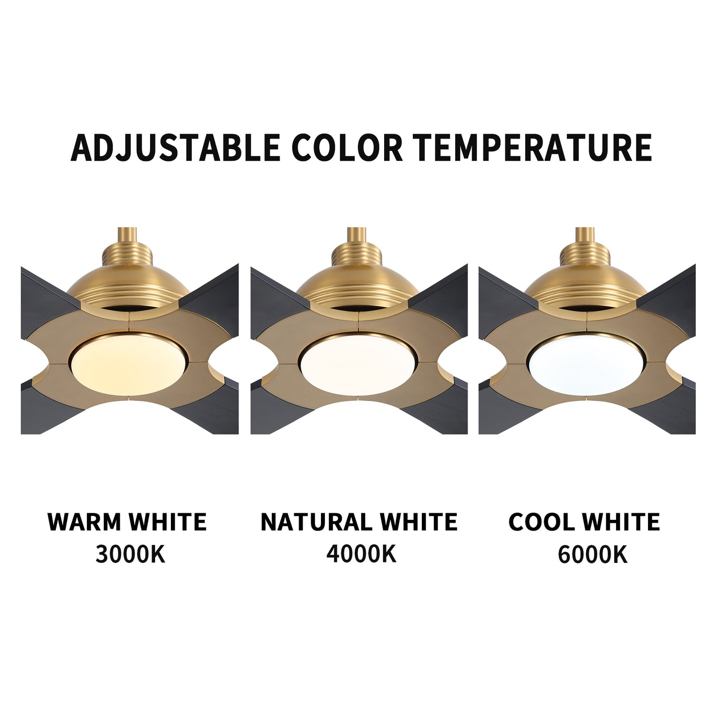 56" Gold & Black Ceiling Fan with Light & Remote – Modern 4-Blade, Quiet DC Motor