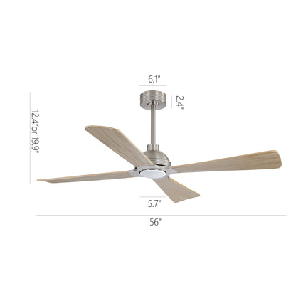 56" Chrome + Wood Ceiling Fan with Light & Remote – Modern 4-Blade, Quiet DC Motor
