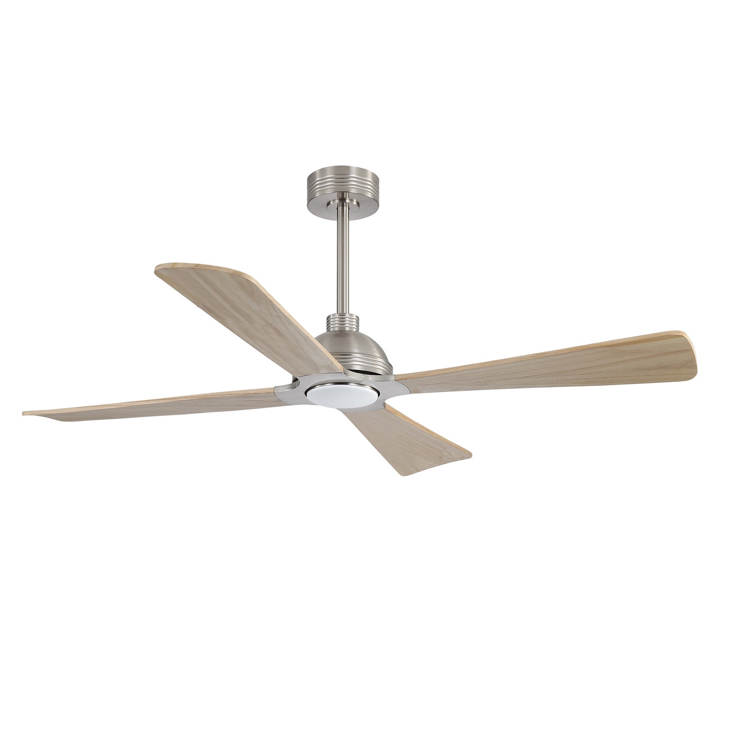 56" Chrome + Wood Ceiling Fan with Light & Remote – Modern 4-Blade, Quiet DC Motor