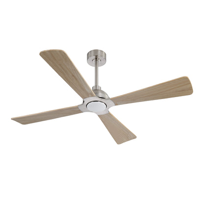 56" Chrome + Wood Ceiling Fan with Light & Remote – Modern 4-Blade, Quiet DC Motor