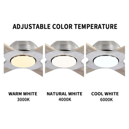 56" Chrome + Wood Ceiling Fan with Light & Remote – Modern 4-Blade, Quiet DC Motor