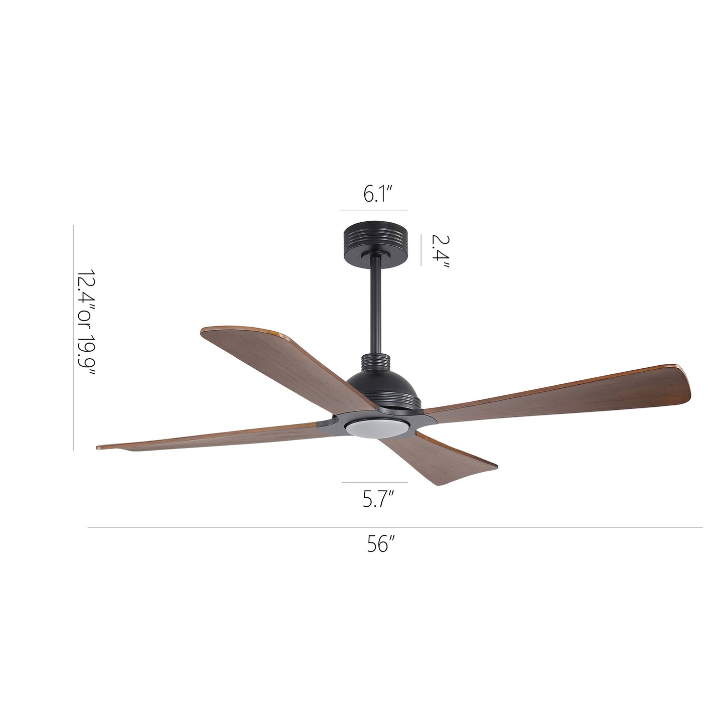 56" Black & Wood Ceiling Fan with Light & Remote – Modern 4-Blade, Quiet DC Motor
