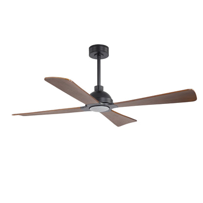 56" Black & Wood Ceiling Fan with Light & Remote – Modern 4-Blade, Quiet DC Motor