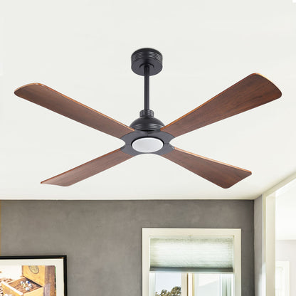 56" Black & Wood Ceiling Fan with Light & Remote – Modern 4-Blade, Quiet DC Motor