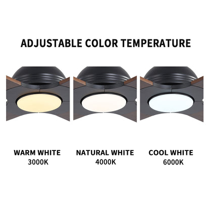 56" Black & Wood Ceiling Fan with Light & Remote – Modern 4-Blade, Quiet DC Motor