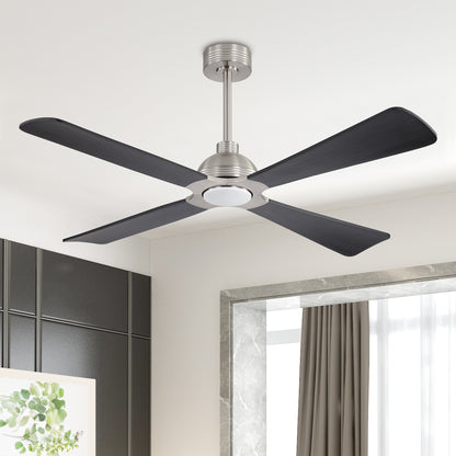 56" Brushed Nickel & Black Ceiling Fan with Light & Remote – Modern 4-Blade, Quiet DC Motor