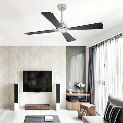 56" Brushed Nickel & Black Ceiling Fan with Light & Remote – Modern 4-Blade, Quiet DC Motor