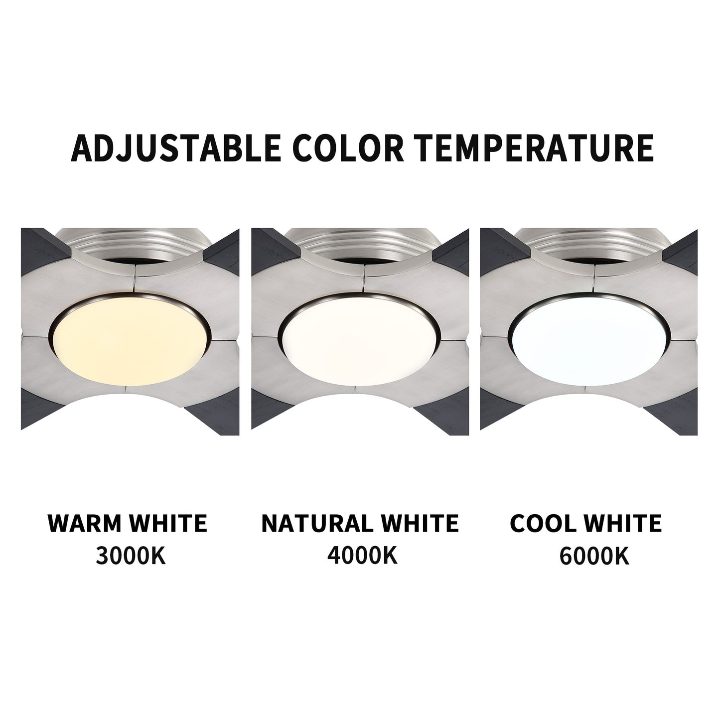 56" Brushed Nickel & Black Ceiling Fan with Light & Remote – Modern 4-Blade, Quiet DC Motor