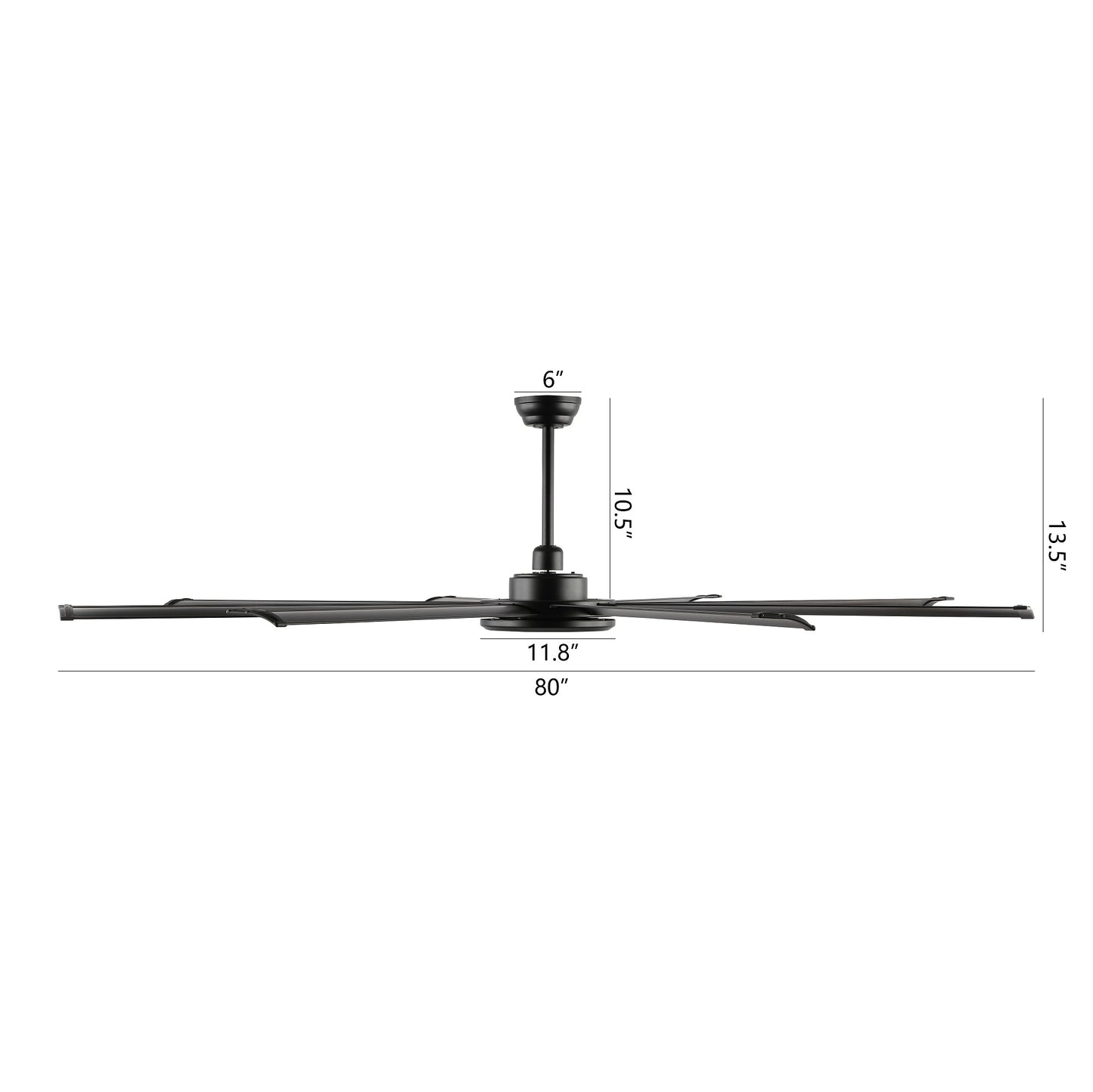 80" Matte Black Ceiling Fan with LED Light and Remote – 8-Blade Large Room Fan
