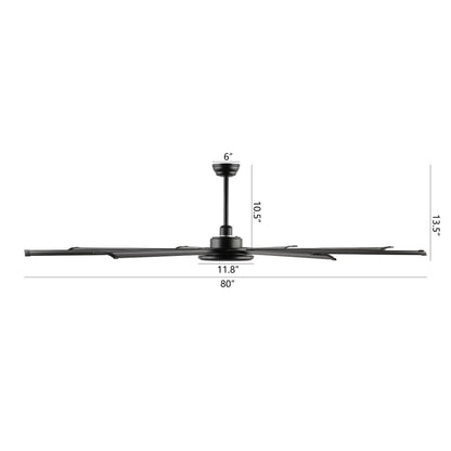 80" Matte Black Ceiling Fan with LED Light and Remote – 8-Blade Large Room Fan