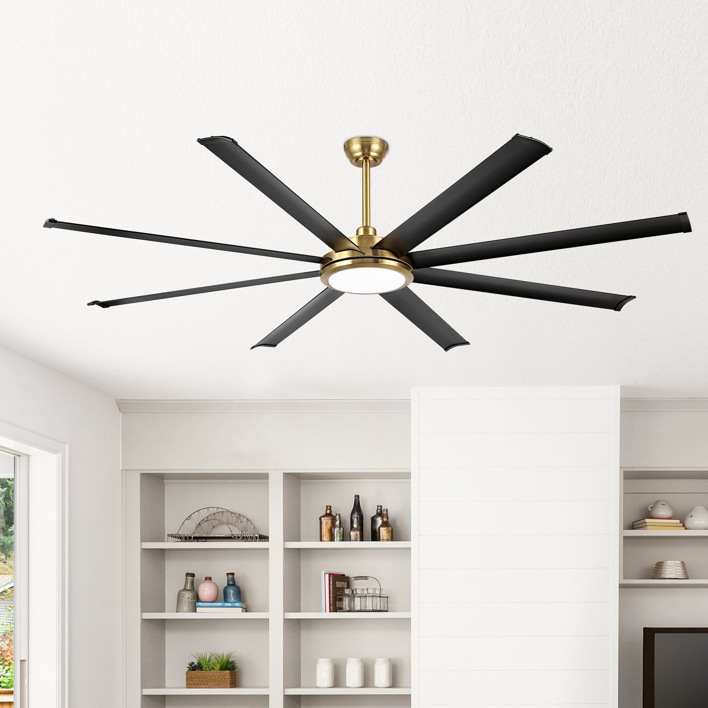 80" Gold and Black Ceiling Fan with LED Light and Remote – 8-Blade Large Room Fan