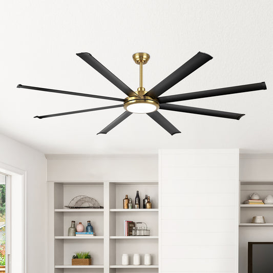80" Gold and Black Ceiling Fan with LED Light and Remote – 8-Blade Large Room Fan