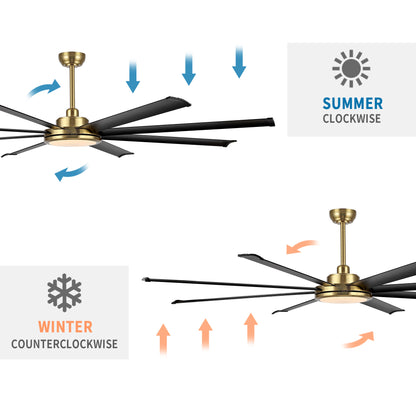 80" Gold and Black Ceiling Fan with LED Light and Remote – 8-Blade Large Room Fan