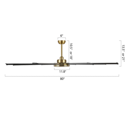 80" Gold and Black Ceiling Fan with LED Light and Remote – 8-Blade Large Room Fan