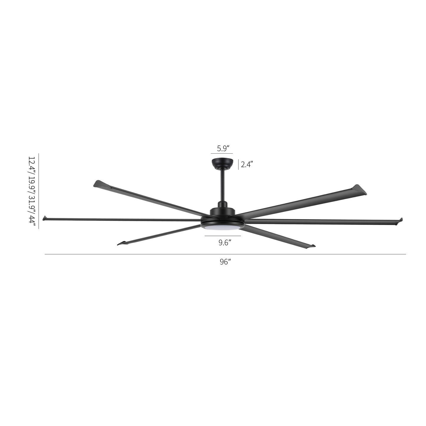 96" Matte Black Ceiling Fan with Light & Remote – Massive Modern DC Motor Fan