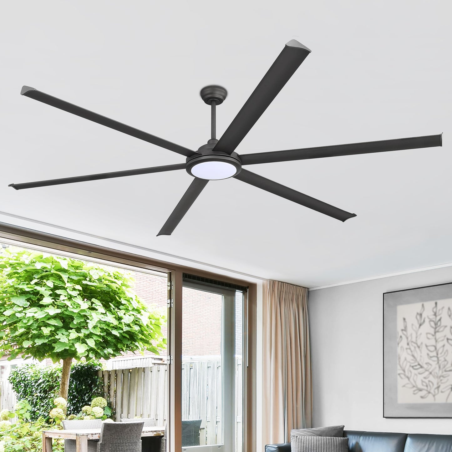 96" Matte Black Ceiling Fan with Light & Remote – Massive Modern DC Motor Fan