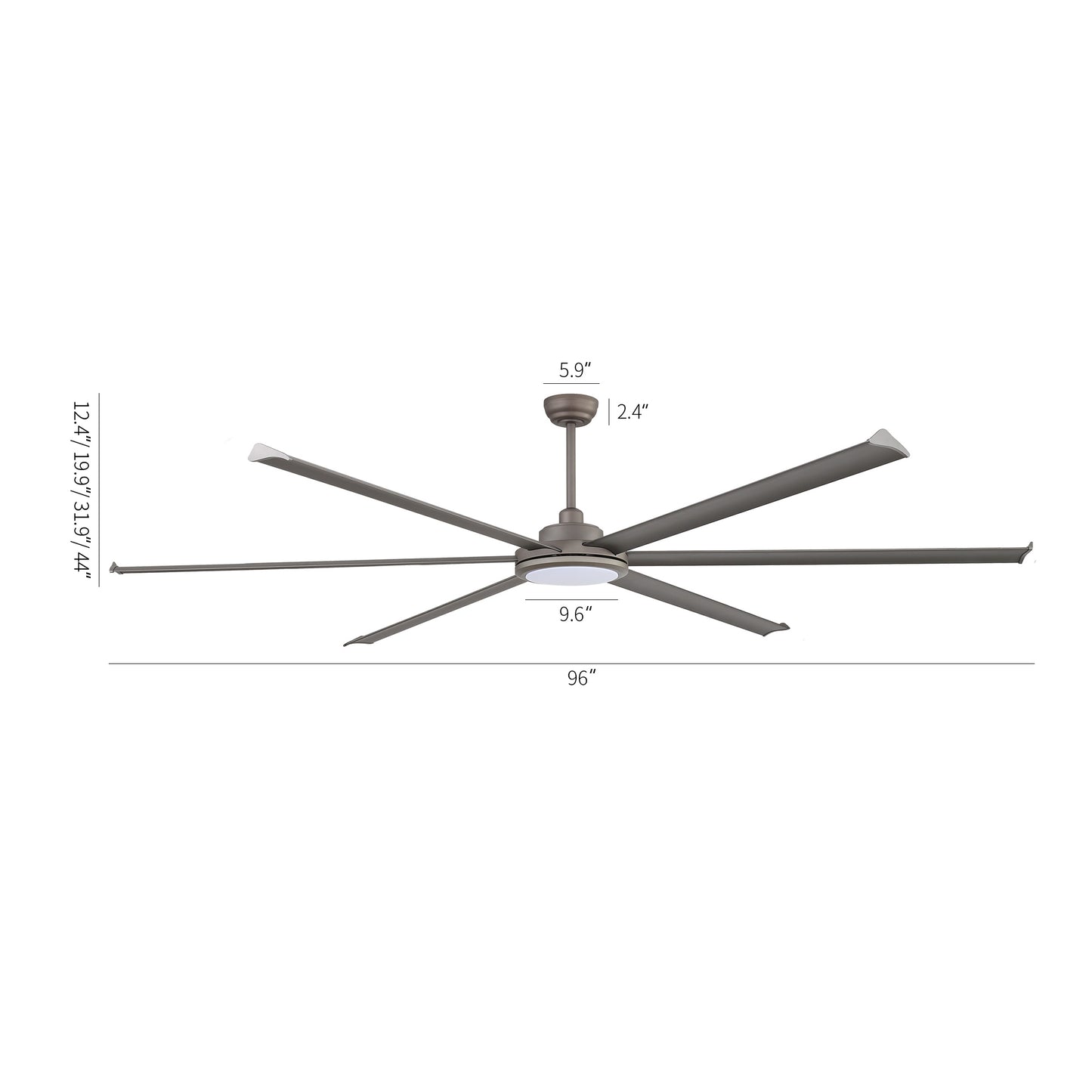96" Charcoal Grey Ceiling Fan with Light & Remote – Massive Modern DC Motor Fan