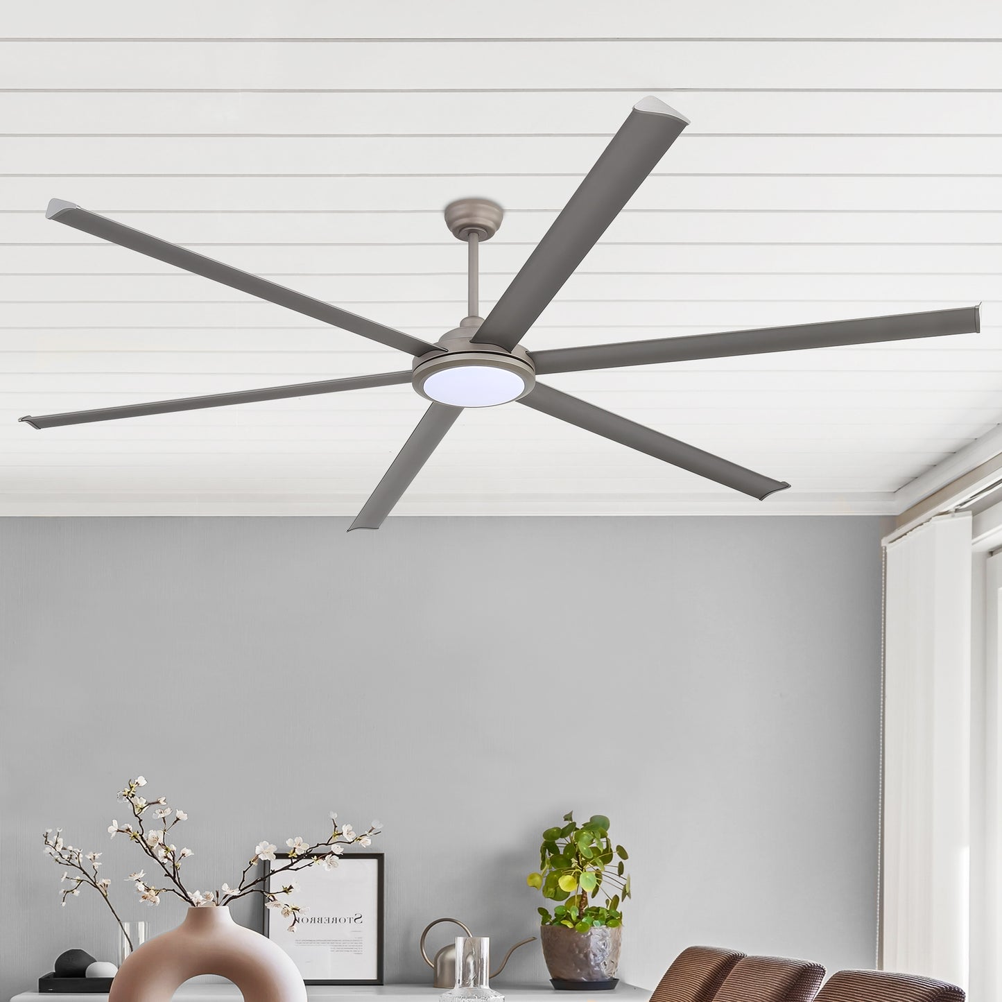 96" Charcoal Grey Ceiling Fan with Light & Remote – Massive Modern DC Motor Fan