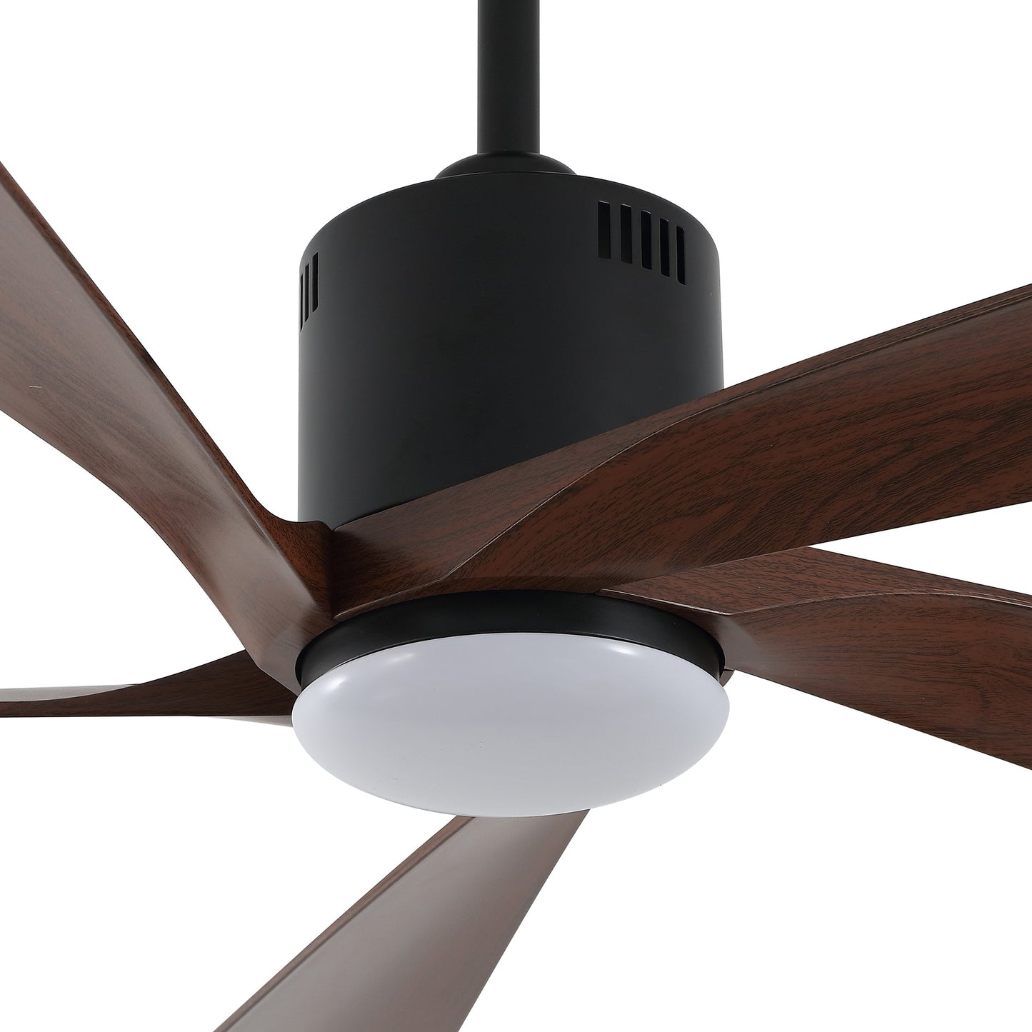 52" Black Ceiling Fan with Walnut Blades and LED Light – Modern Dimmable Fan with Remote