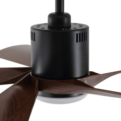 52" Black Ceiling Fan with Walnut Blades and LED Light – Modern Dimmable Fan with Remote