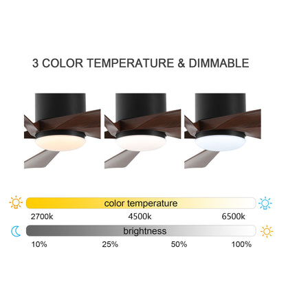 52" Black Ceiling Fan with Walnut Blades and LED Light – Modern Dimmable Fan with Remote