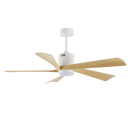52" White Ceiling Fan with Light Wood Blades and LED Light – Modern Dimmable Fan with Remote