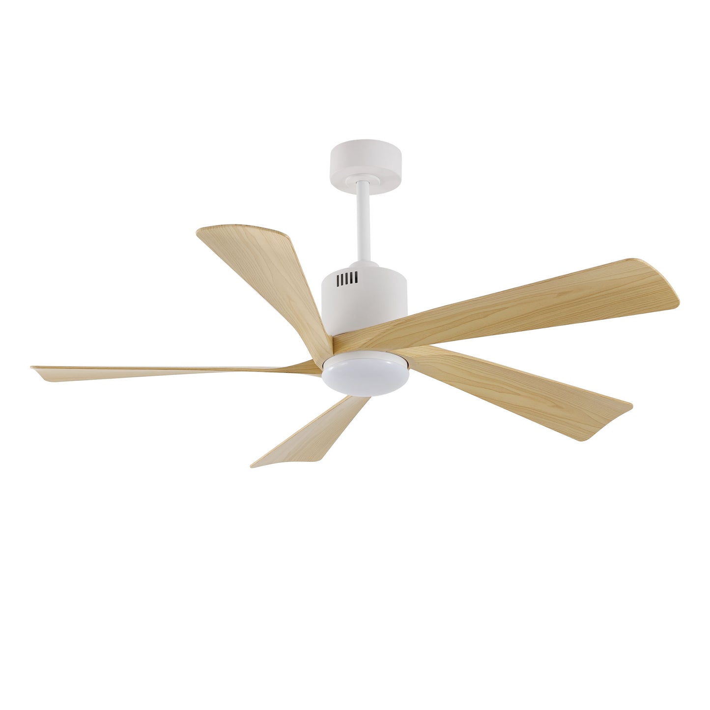 52" White Ceiling Fan with Light Wood Blades and LED Light – Modern Dimmable Fan with Remote
